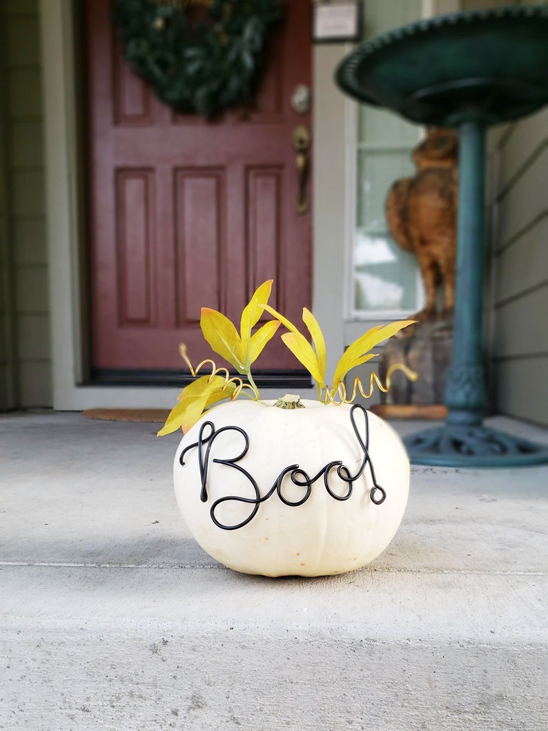 Boo Wire Word Pumpkin Decor Sign Front Porch Halloween Fall Autumn Curb Appeal Gift Metal Bespoke Industrial Personalized Custom Reusable image 1