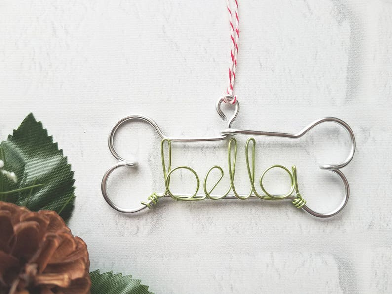 Custom Wire Dog Name Ornament Personalized Wire Ornament Dog Bone Family Pet Lover Owner Gift Christmas Holiday Rustic Chic Industrial image 2