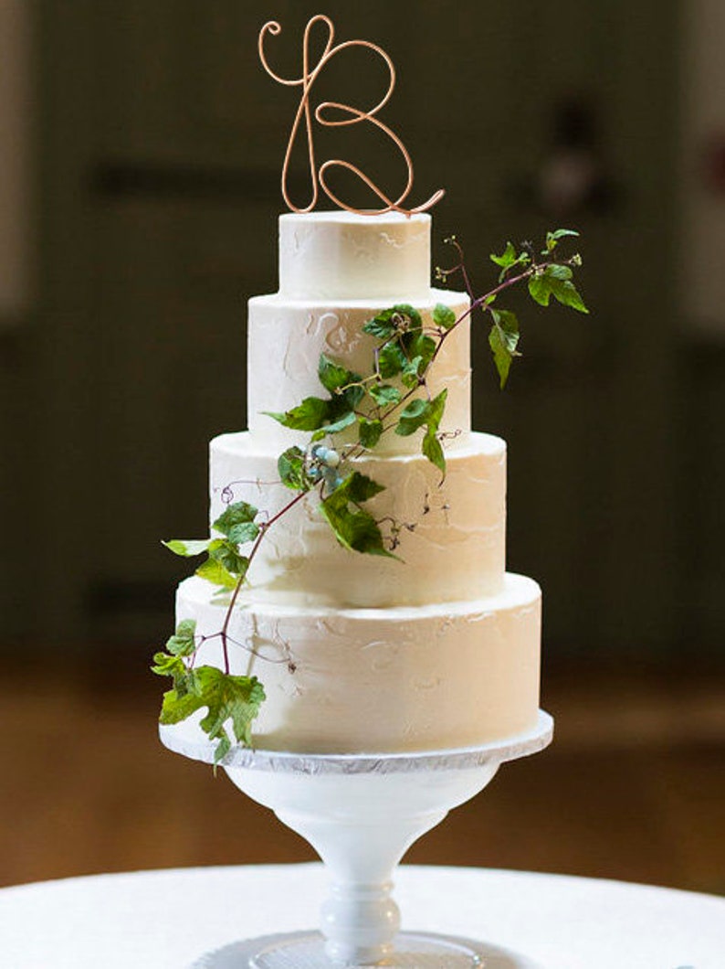 Monogram Wire Wedding Cake Topper Rustic Chic Initial Custom Personalized Anniversary Cursive Reusable Metal Industrial Elegant Simple 