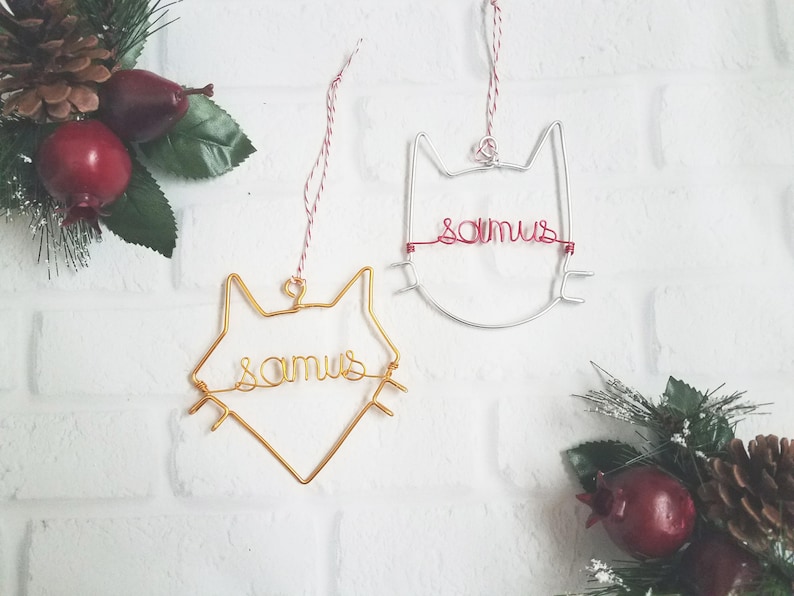 Custom Wire Cat Ornament Personalized Wire Ornament Cat Ornament Pet Ornament Christmas Ornament Cat Name Ornament image 4