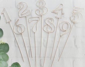 Números de mesa de alambre con fuente retro, rústicos y elegantes, para centro de mesa de boda, decoración de recepción, de metal, no se deslustran.