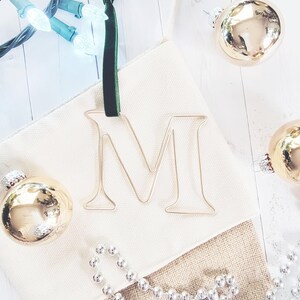 Custom Wire Initial Stocking Tags Monogram Velvet Ribbon Bauble Ornament Modern Rustic Chic Boho Cottagecore Retro Christmas Tree Holiday