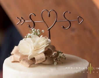 Rustic Cake Topper - Wire Cake Topper - Arrow & Initials Cake Topper - Personalized Cake Topper - Rustic Chic - Name Cake Topper - Wedding