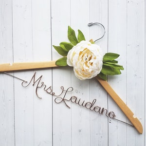 Wedding Dress Hanger With White Peony Personalized Hanger Custom Hanger Bride Hanger Bridal Hanger Bride Gift Bridal Shower Gift image 2