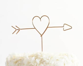 Cake Topper rustico - Cake Topper in filo metallico - Cake Topper con freccia e cuore - Cake Topper nuziale - Rustico chic - Cake Topper in rame