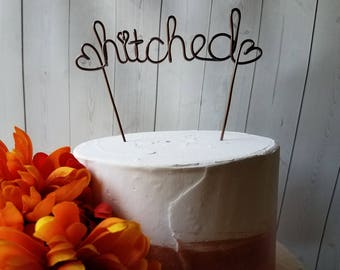 Rustic Cake Topper - Wire Cake Topper - Hitched Cake Topper - Wedding Cake Topper - Rustic Chic - Brown Cake Topper - Barn Wedding