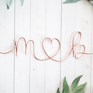 Cursive Initials Heart Monogram Sculpture Valentines Custom Personalized Wall Hanging Continuous Line Decoration Decor Art Metal Industrial