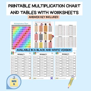 Tablas de multiplicar imprimibles: Hojas de trabajo de tablas de multiplicar, PDF para educación en casa