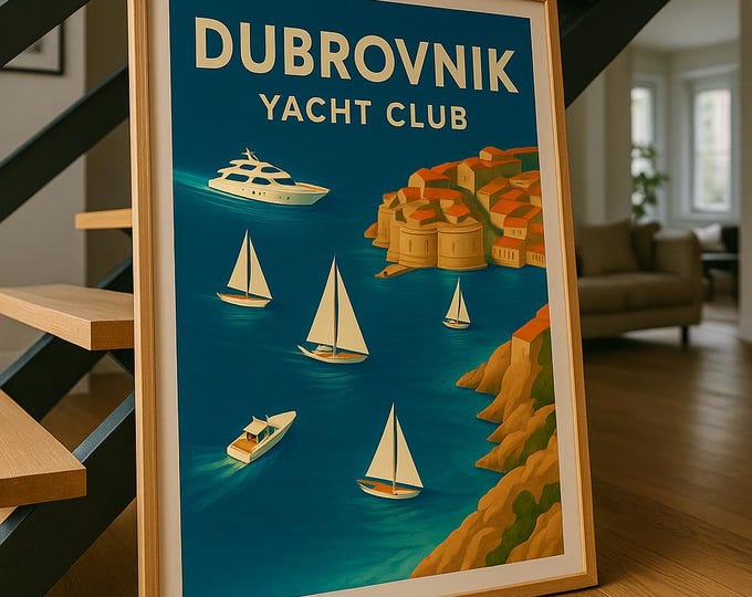Dubrovnik Yacht Club Poster | Vintage Travel Wall Art Print | Croatian Nautical Decor | Retro Sailboat Artwork | Dubrovnik Wall Decor