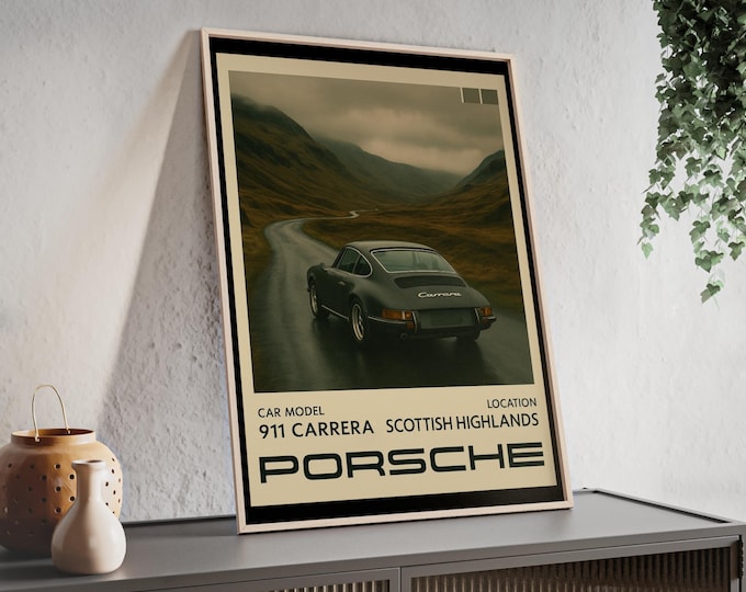 Porsche 911 Carrera  Poster with Wooden Frame, Retro Wall Art, Porsche Decor, Automotive Gift, Home Office Decoration
