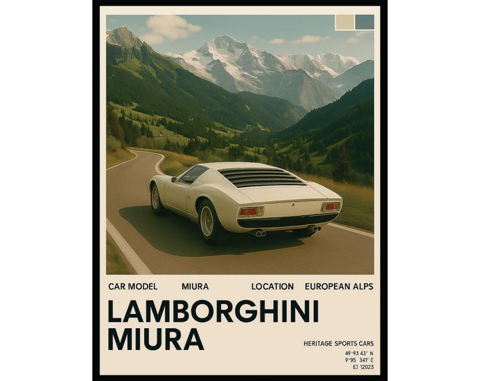 Lamborghini Miura Matte Vertical Posters, Vintage Car Art Print, Automotive Wall Decor, Gift for Car Lovers, Home Office Decor