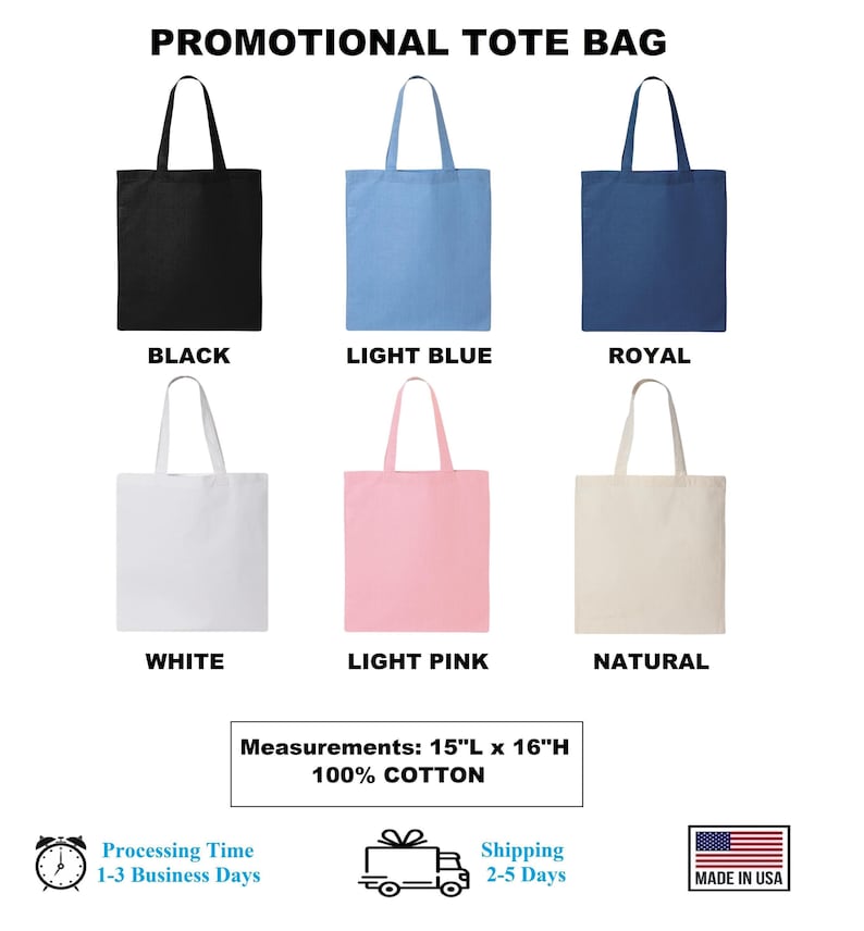 a promotional tote bag with different colors and sizes