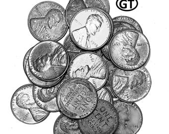 USA 1943-P Zinc Clad Steel  (WWII Era) Cents – Set of 5 Circulated Grade Coins