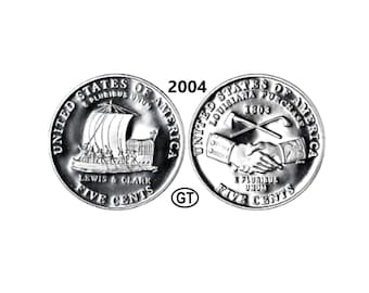 2004 Jefferson - Westward Journey Nickel BU - Keelboat & Peace Medal Reverse - US 5 cent BU - Elija menta (P/D) y cantidad