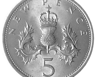1969年英国5ペンス硬貨：エリザベス2世女王、アザミ模様 - Etsy 日本