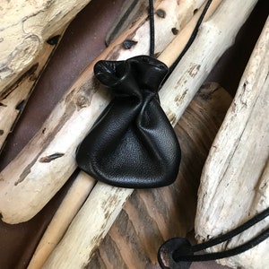 Leather Neck Pouch Bag, Pouch Bag Necklace, Little Black Bag, Crystal Sack, Spirit Bag, Jewelry Pouch, Leather Sack