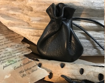 Leather Pouch Necklace,  Pouch Bag, Pouch Bag Necklace, Little Black Bag, Crystal Sack, Spirit Bag, Jewelry Pouch, Leather Sack