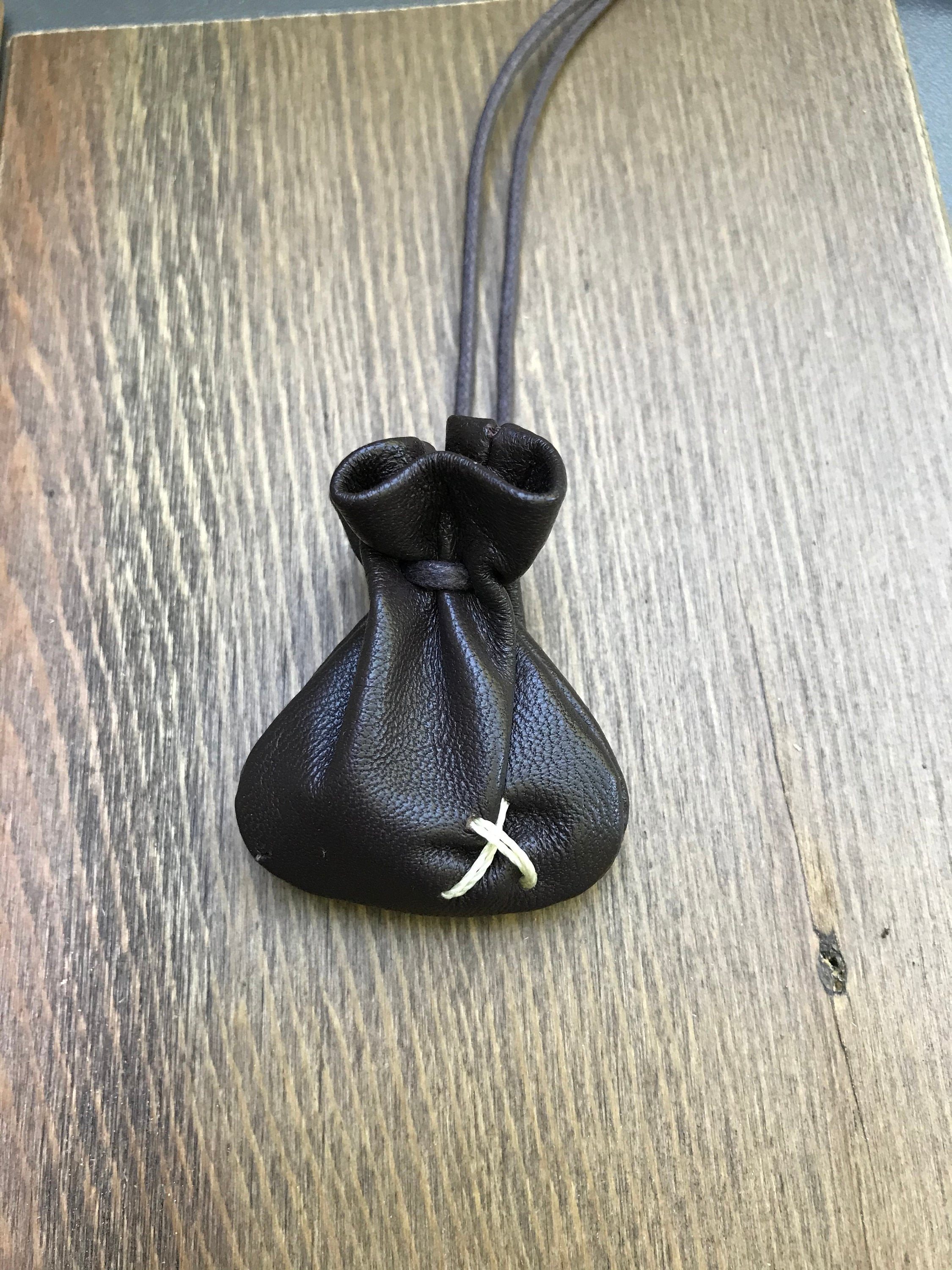  Small Black Leather Drawstring Medicine Tobacco  Pouch/Bag/Necklace by HJE : Everything Else
