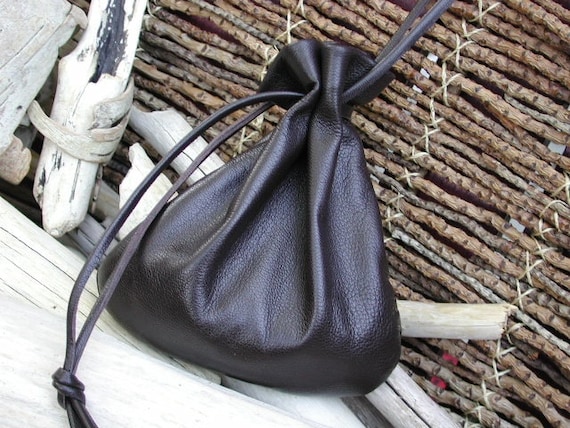 Drawstring Leather Pouch, Coin Purse, Dark Brown, Leather Pouch