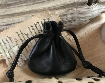 Leather Drawstring Pouch Bag,Black Bag,Dice Bag,Coin Pouch,Jewelry Pouch,Medicine Pouch,Crystals Bag,Best Pouch Bags,Handmade In the USA