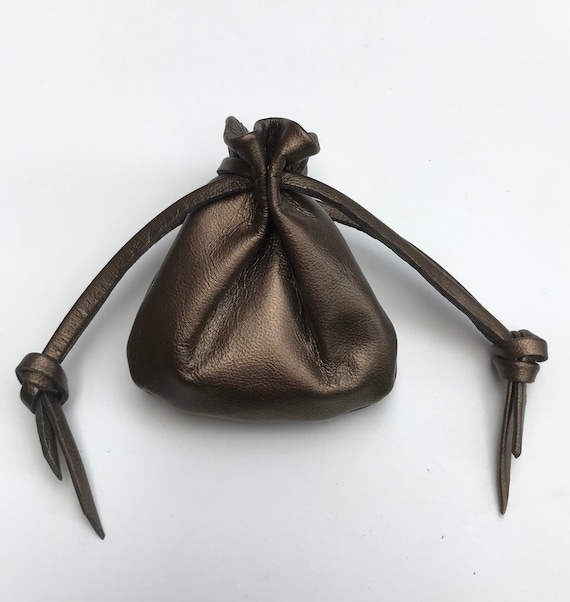 Leather Drawstring Pouch, Bronze Leather,ring Pouch,crystals 