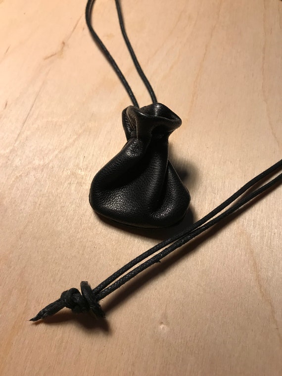 Black Leather Neck Pouch Bag Men s Necklace Pouch Bag Necklace
