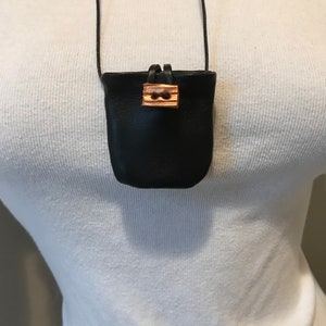 Black Leather One Of A Kind Necklace Handmade By Shirlbcreationstoo. Crystal pouch. Amulet holder,Medicine Bag