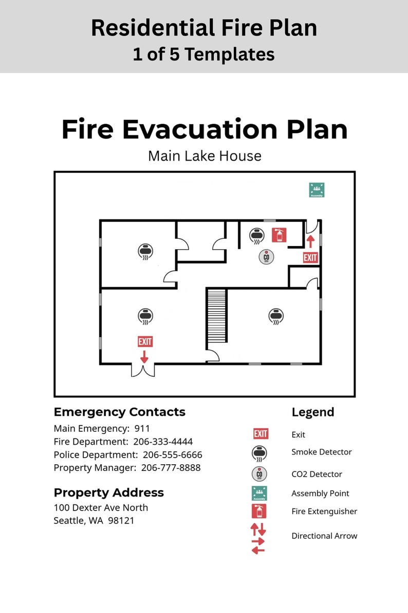 Fire Evacuation Plan Template Bundle for Small Business and Airbnb ...