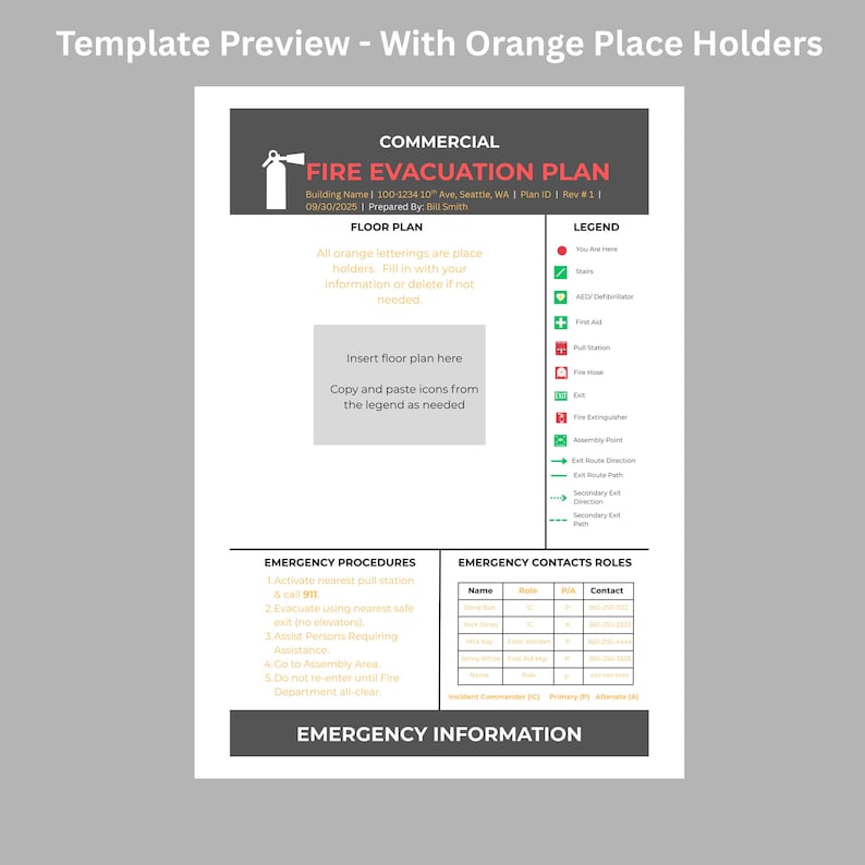 Fire Evacuation Plan for Office & Business – Editable Commercial ...