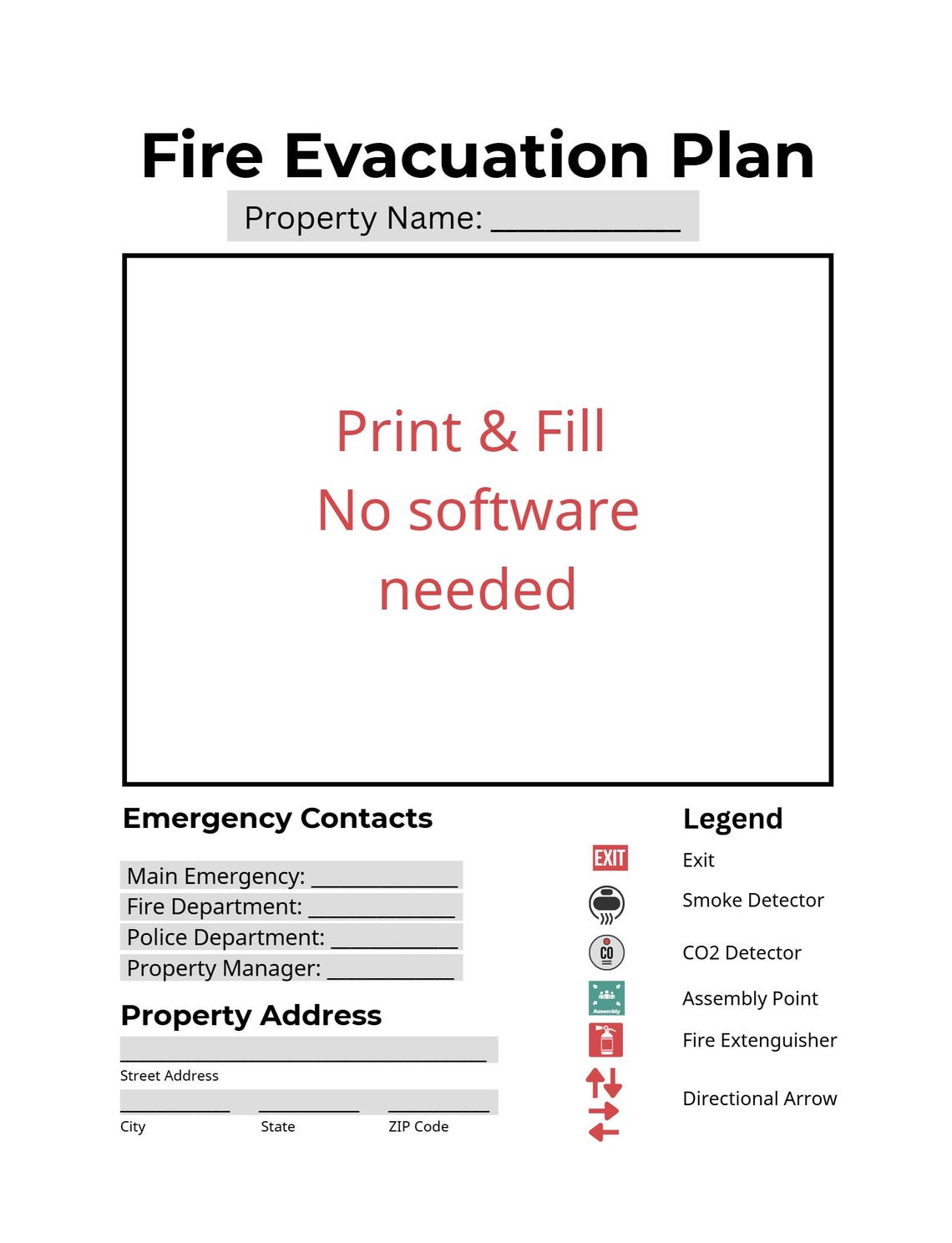 Fire Evacuation Plan, Single-use Editable Canva Template & Printable ...