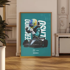 Fernando Alonso Aston Martin F1 Poster : Formula 1 Wall Art – Motorsport Print – Racing Decor for Fans & Collectors
