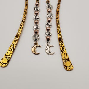 Metal Celestial Styled Bookmarks with Decorative Beaded String and Smiling Moon Charms
