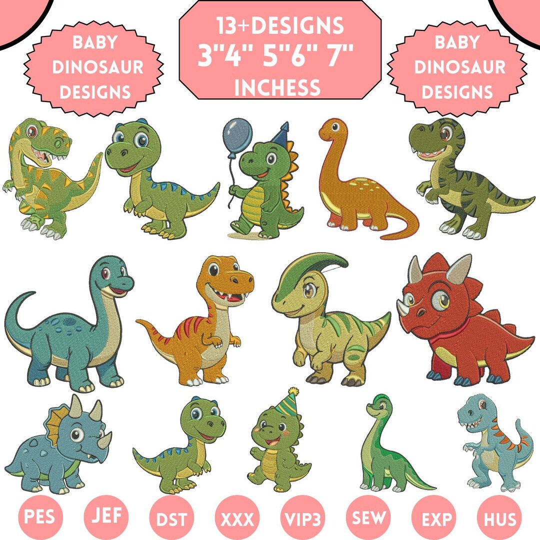 Cute Dinosaur Machine Embroidery Design Kids Jurassic Pattern Dino ...