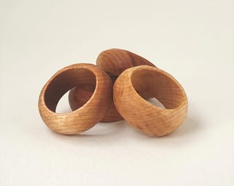 Modern Round Maple Cherry Walnut Napkin Ring Set – Handmade Solid Wood, Set of 4