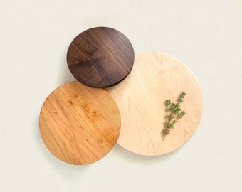 Circular Walnut Maple Cherry Cutting Board – Handmade Minimalist Wood Board for Chopping
