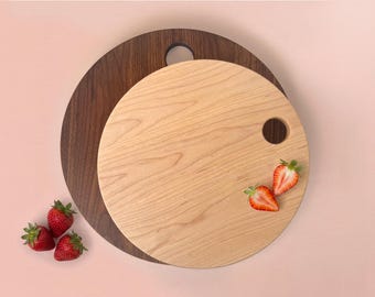 Circular Walnut Maple Cherry Serving Board – Minimalist Wood Prep Board