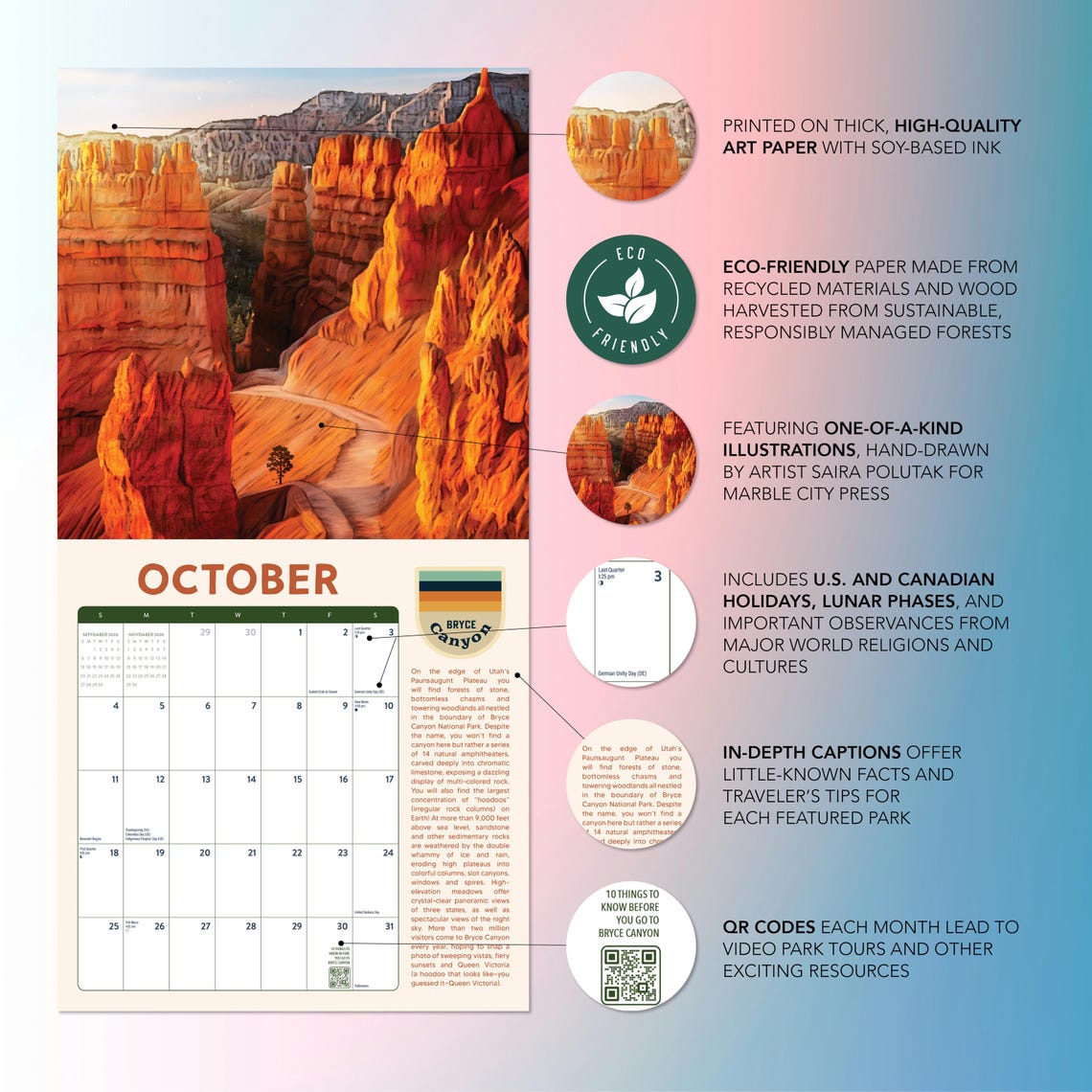 2026 Illustrated National Parks Monthly Calendar - Etsy