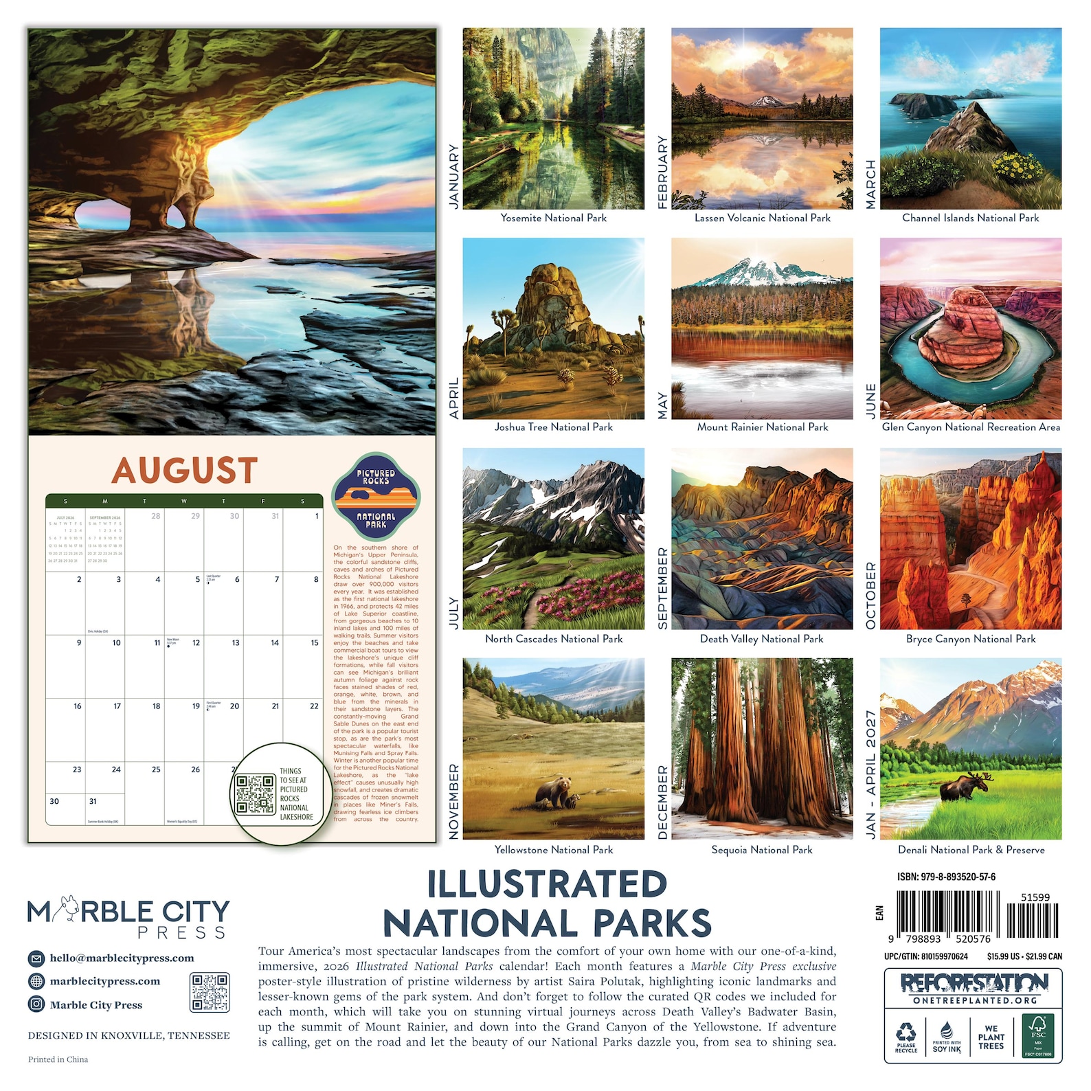 2026 Illustrated National Parks Monthly Calendar - Etsy