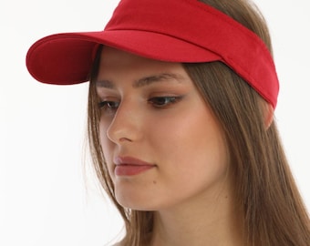 Red Pleated Visor Cap for Women | Handmade Cotton Summer Hat | Sporty Adjustable Fit | Vibrant Sun Cap for Travel & Style