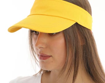 Yellow Mercerized Cotton Visor, Hatsquare Women Summer Hat  display picture 3