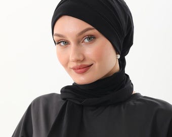 Classic Black Wrap Style Hijab Turban | Soft Sandy Fabric Long Scarf for Women | Modest Knot or Neck Wrap Muslim Headwear