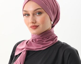 Dusty Rose Mauve Long Turban Hijab | Soft Sandy Fabric Headscarf with Knot or Neck Wrap Style | Daily Modest Muslim Wear