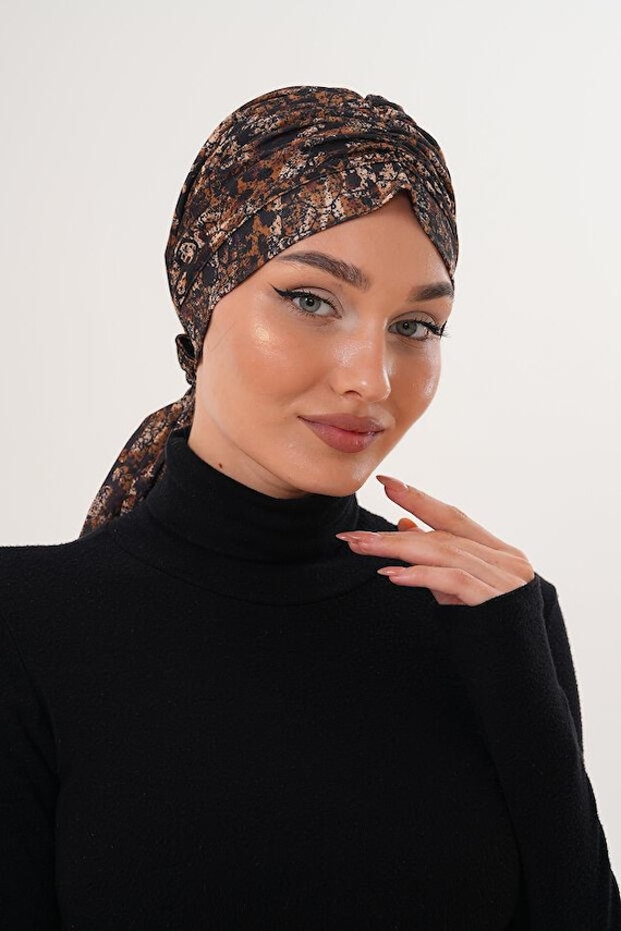 Elegant Black and Brown Women\'s Headwrap XL Easy headwrap - Satin lined hair bonnet - Brown Black  main image 3