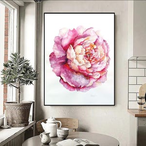 Original Watercolor Peony Painting, Floral Wall Art, Pink Flower Artwork, Botanical Watercolor Decor, Gift for Flower Lovers
