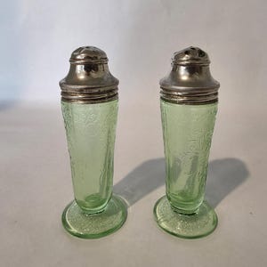Depression Uranium Glass Green Salt and Pepper Shakers