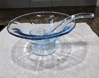 Vintage Cambridge Glass Decagon Mayonnaise Compote With Matching Glass Ladle