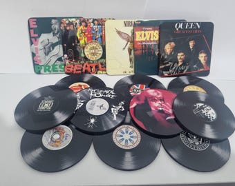 Custom Vinyl Record Coasters, Music Lover Home Decor, Retro Bar Accessories