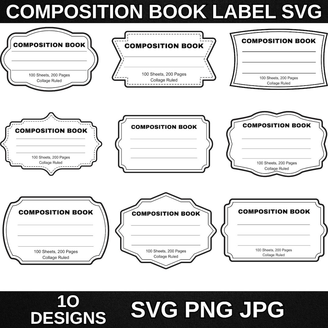 10 Composition Book Label Svg Bundle, Composition Notebook Labels ...