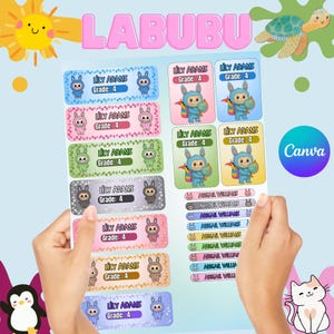 Labubu School Labels: Editable Name Tag Stickers (Digital Download)