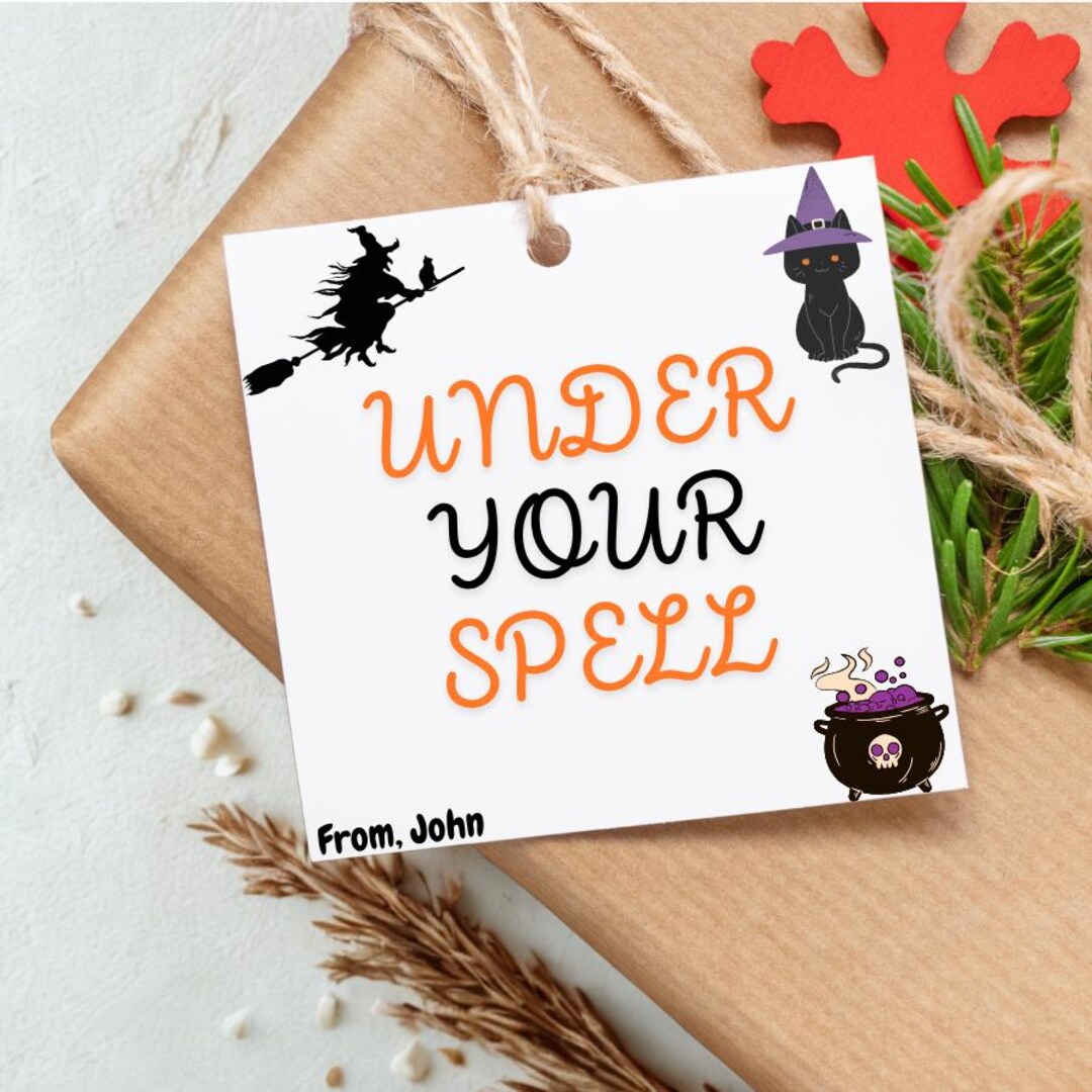 Spell Tag Halloween Under Your Spell Tag, Custom Name Tag, Witch Theme Halloween ...